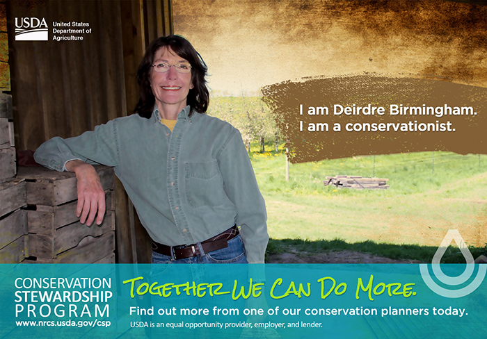 CSP Banner image of landowner leaning on barn stall.