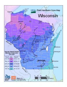 Plant hardiness zone map of Wisconsin